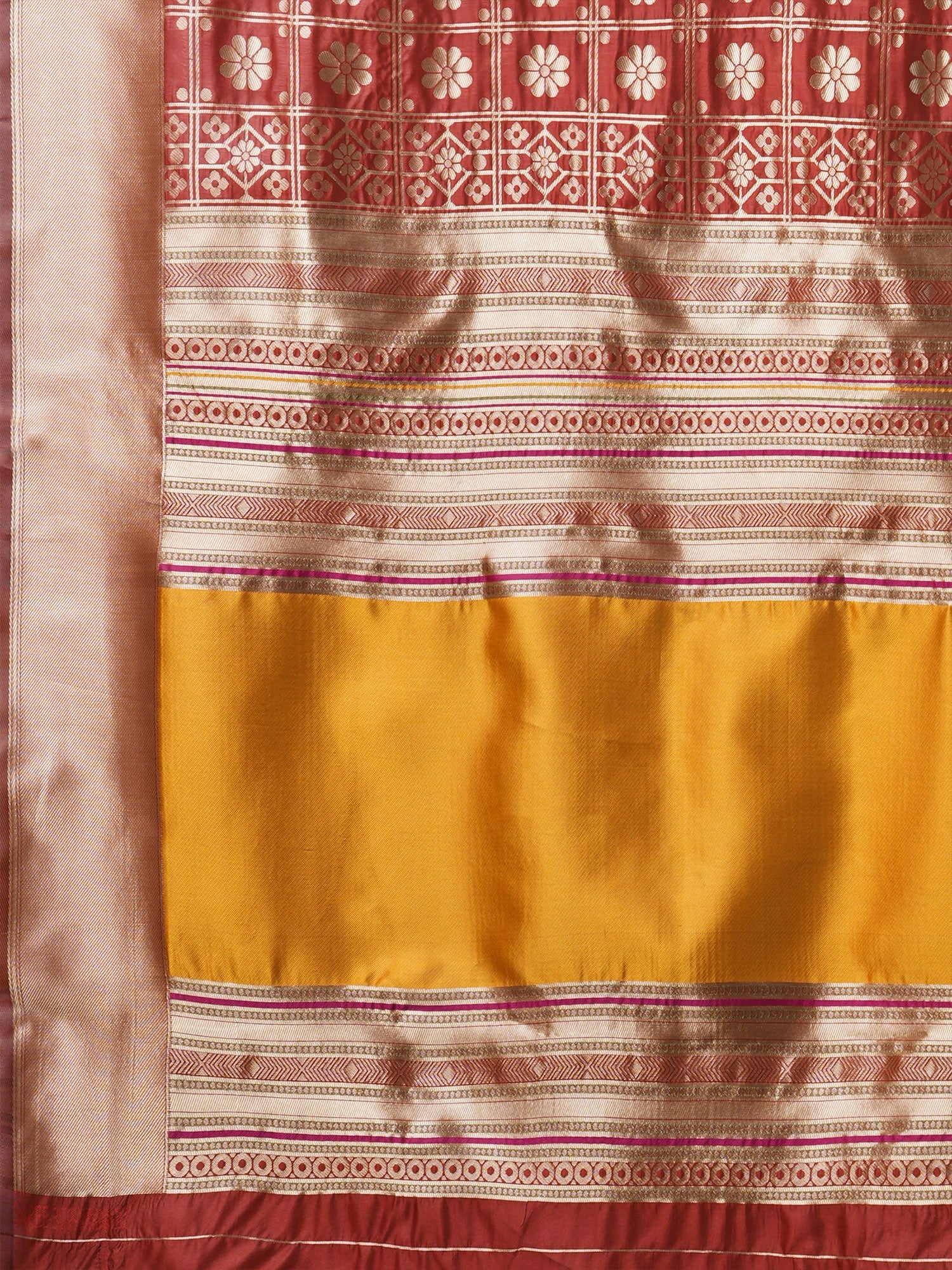 Saree Rust Red Geometric Grid Banarasi Silk - Ressa