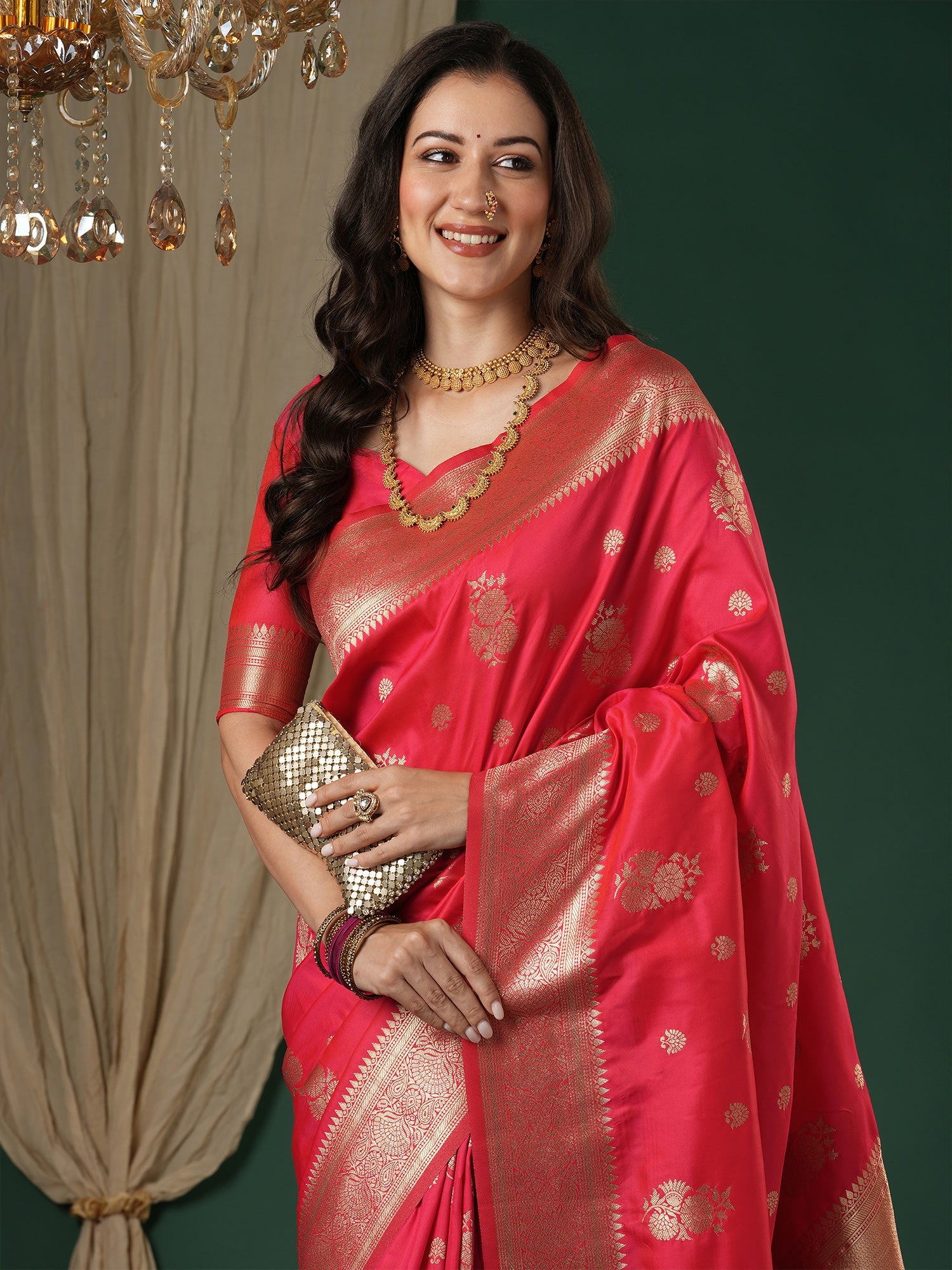 Saree Salmon Pink Heritage Banarasi Silk - Ressa
