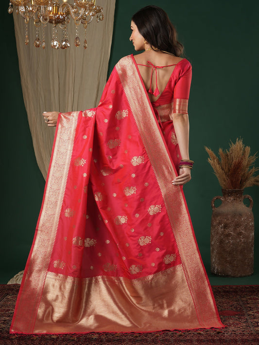 Saree Salmon Pink Heritage Banarasi Silk - Ressa