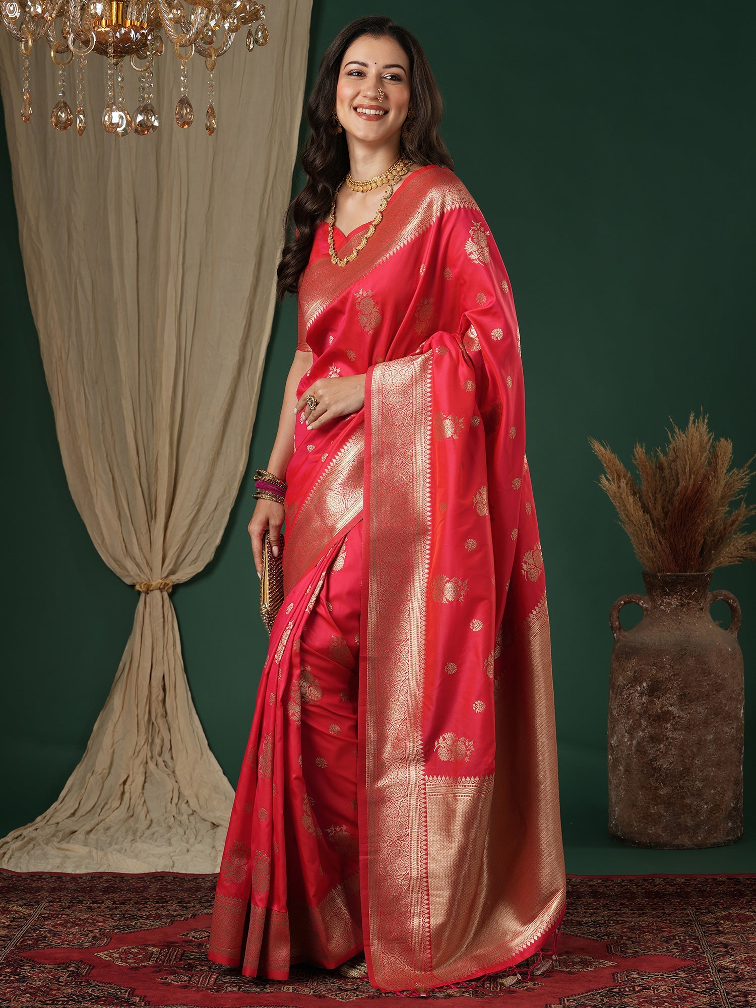 Saree Salmon Pink Heritage Banarasi Silk - Ressa