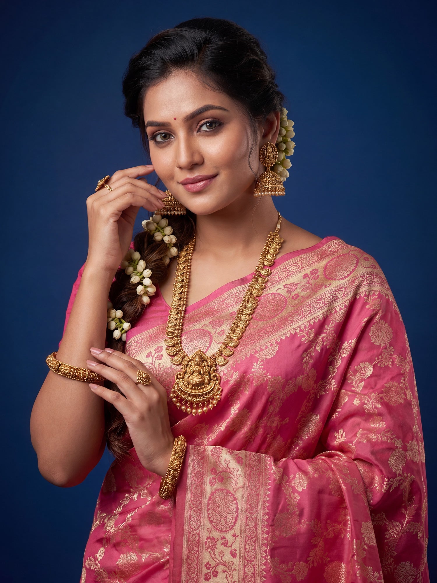 Saree Traditional Rose Pink Floral Jal Banarasi Silk - Ressa