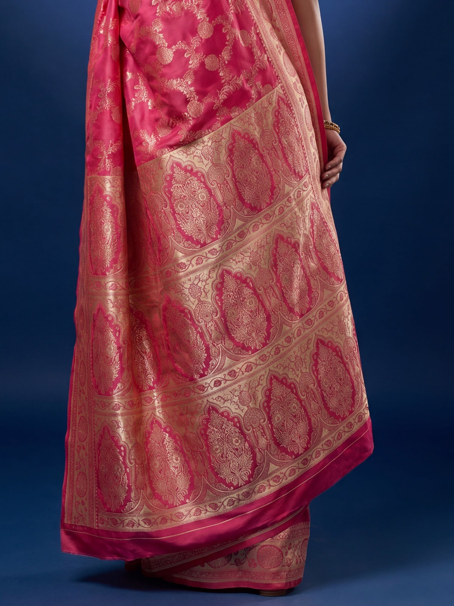 Saree Traditional Rose Pink Floral Jal Banarasi Silk - Ressa
