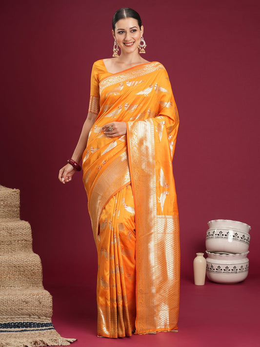 Saree Vibrant Mango Orange Heritage Katan Silk - Ressa