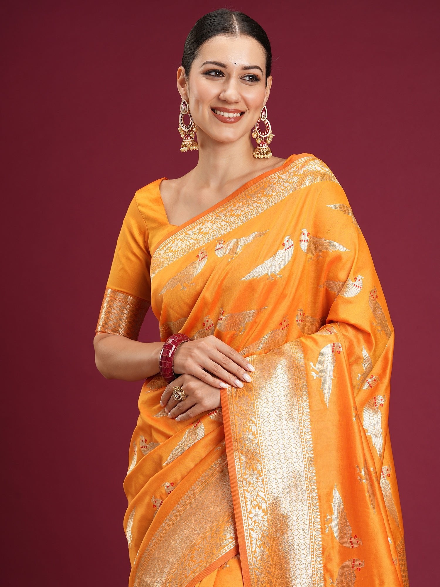 Saree Vibrant Mango Orange Heritage Katan Silk - Ressa