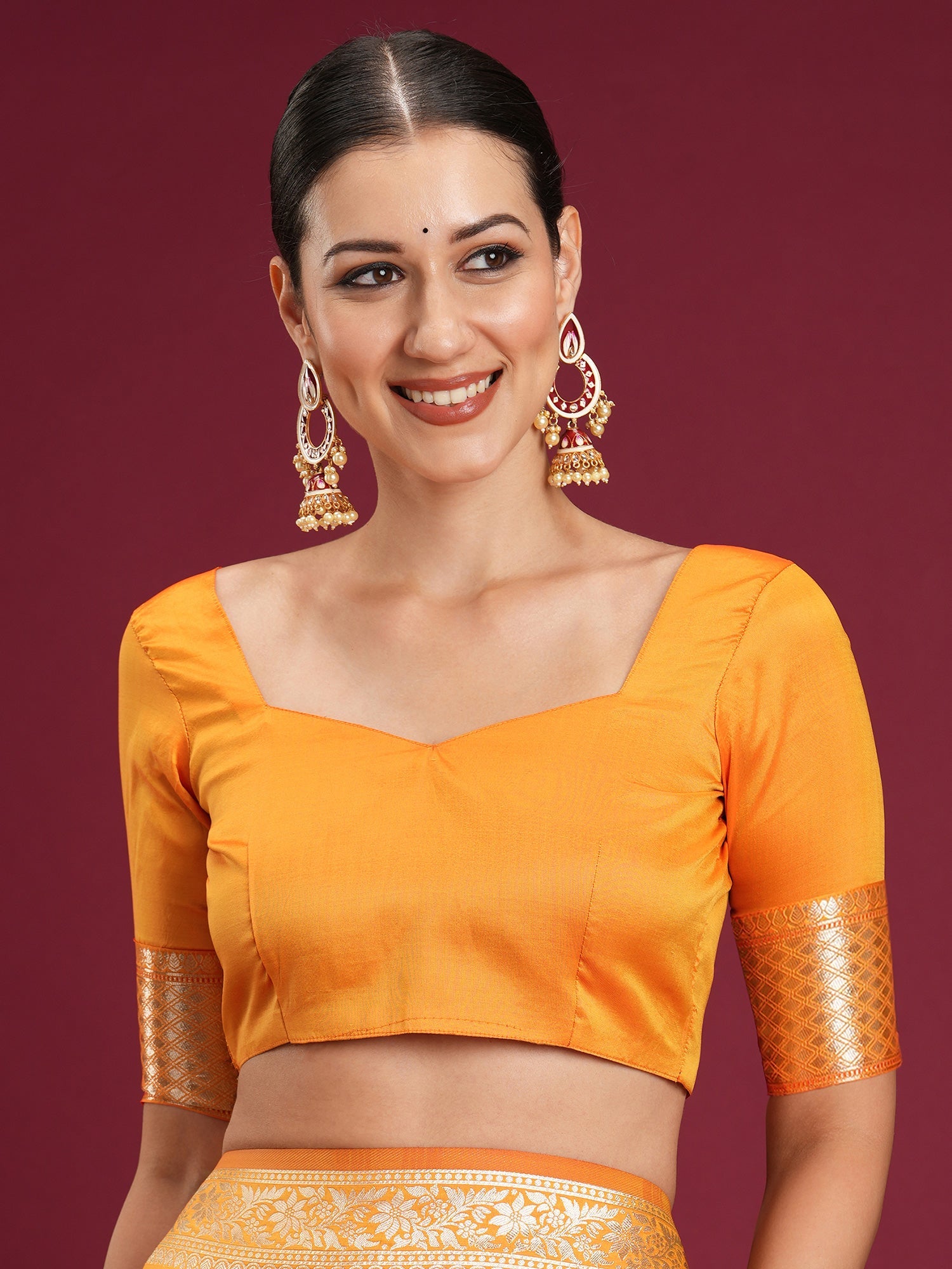 Saree Vibrant Mango Orange Heritage Katan Silk - Ressa