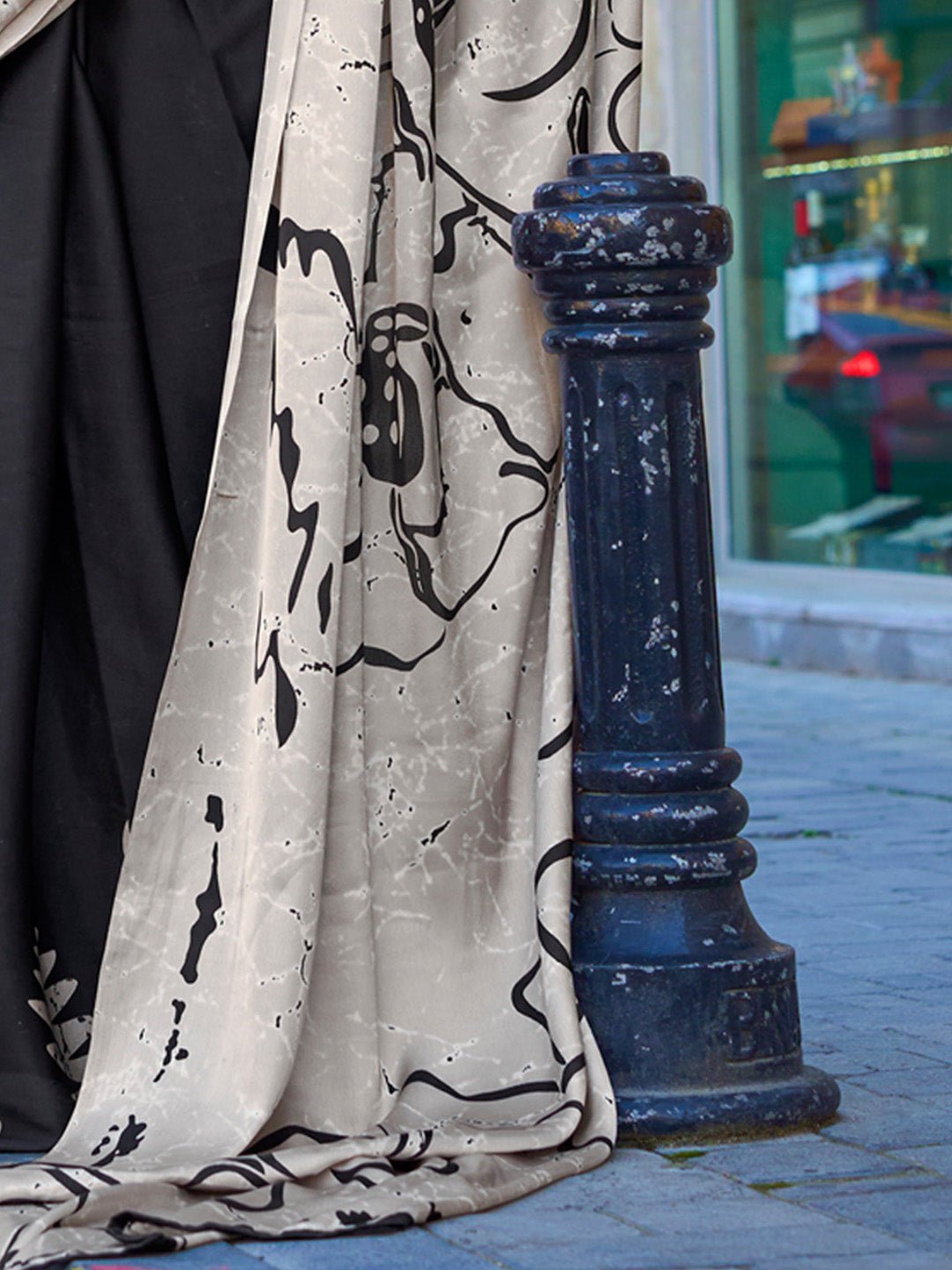 Satin Black & Grey Party Wear Saree - Ressa
