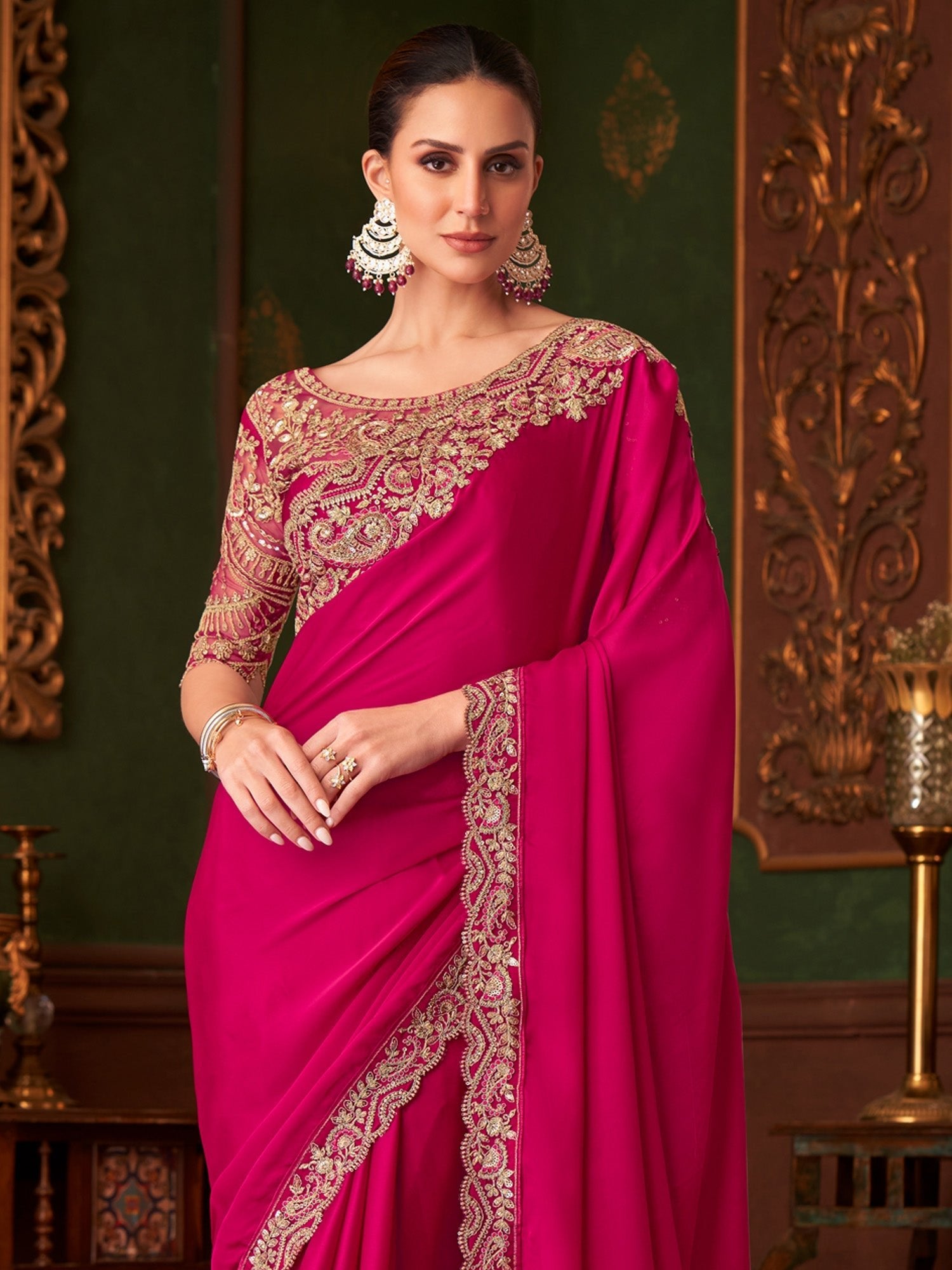 Satin Embellished Sequinned Saree - Ressa