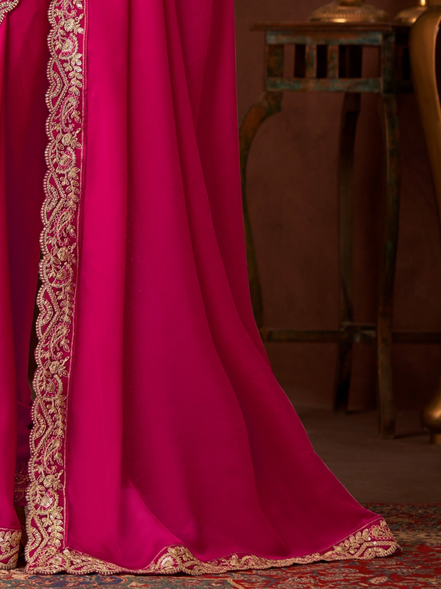 Satin Embellished Sequinned Saree - Ressa