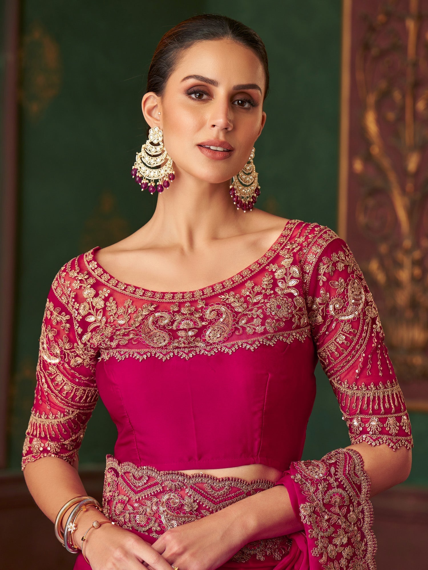 Satin Embellished Sequinned Saree - Ressa