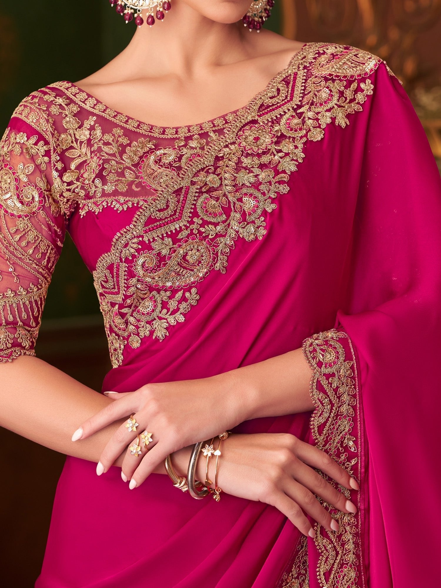 Satin Embellished Sequinned Saree - Ressa