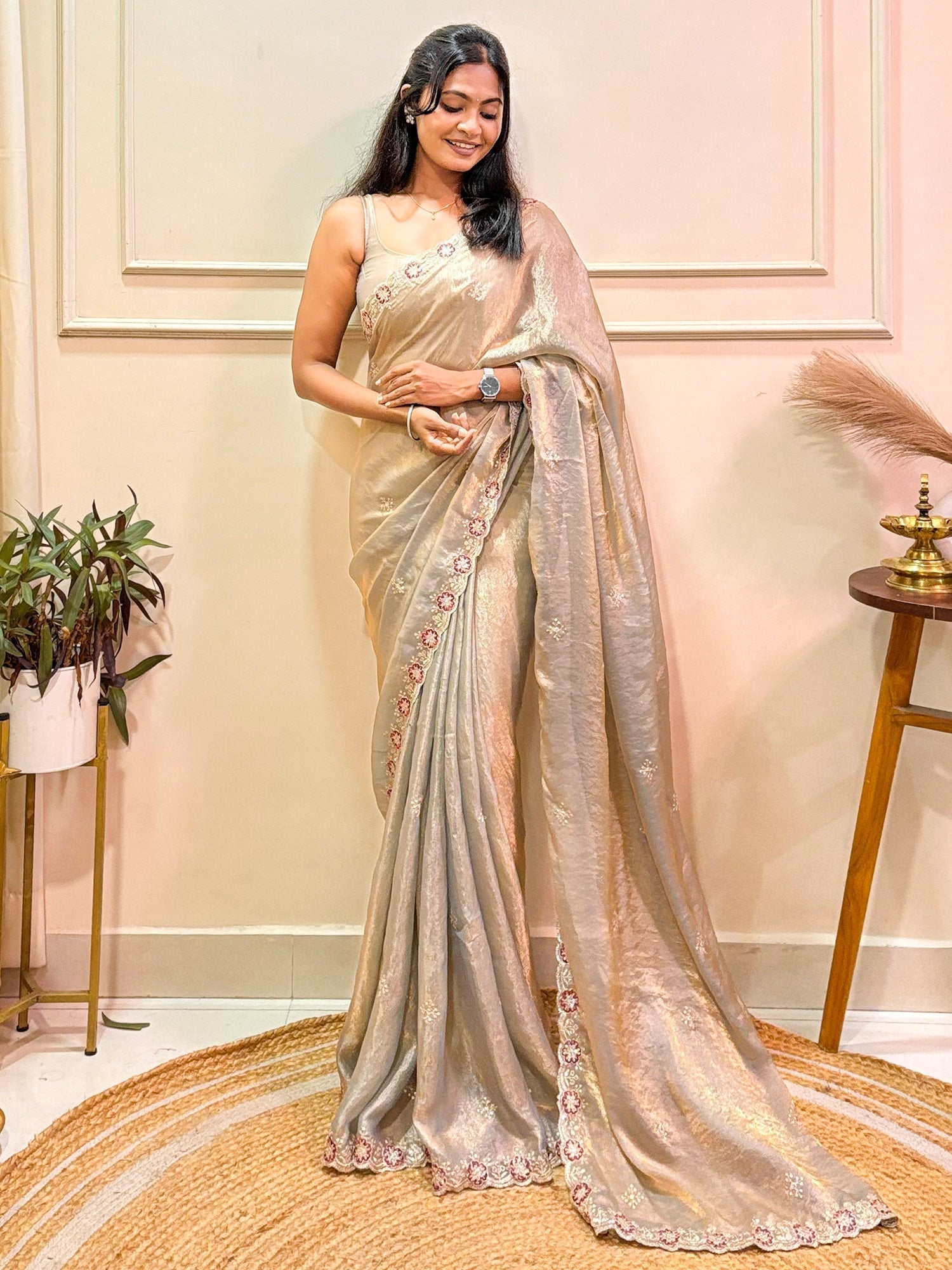 Satin Embroidered Saree - Ressa