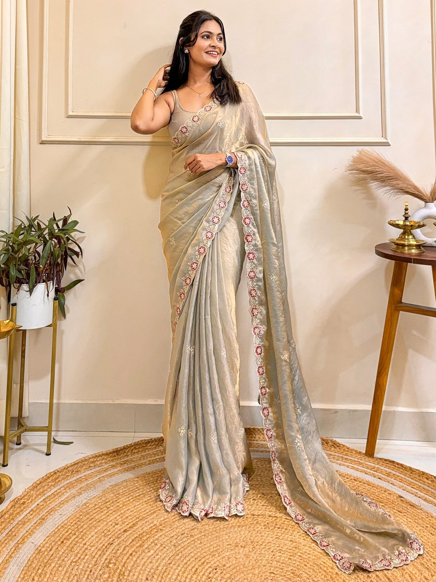 Satin Embroidered Saree - Ressa