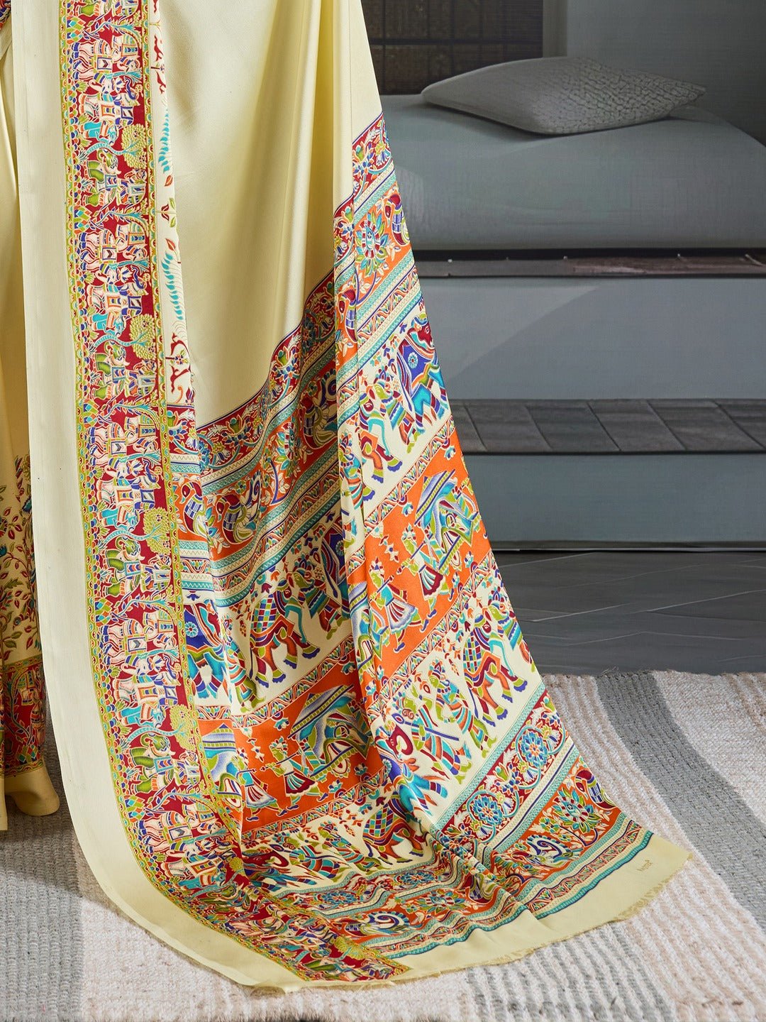 Satin Madhubani Print saree - Ressa