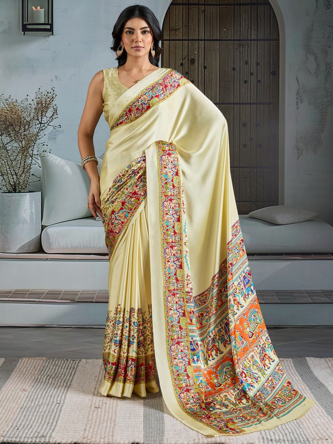 Satin Madhubani Print saree - Ressa