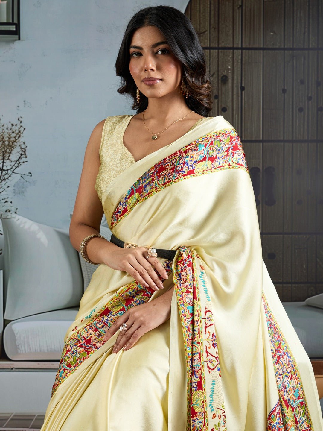 Satin Madhubani Print saree - Ressa