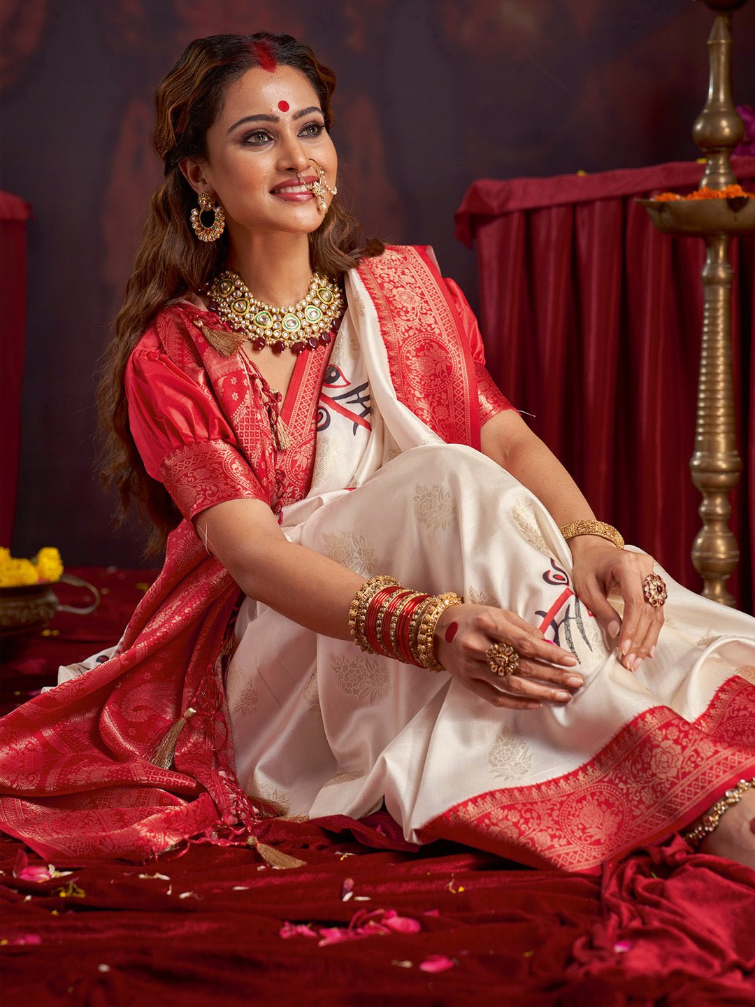 Satin Silk Banarasi Maa Durga Print Saree - Ressa