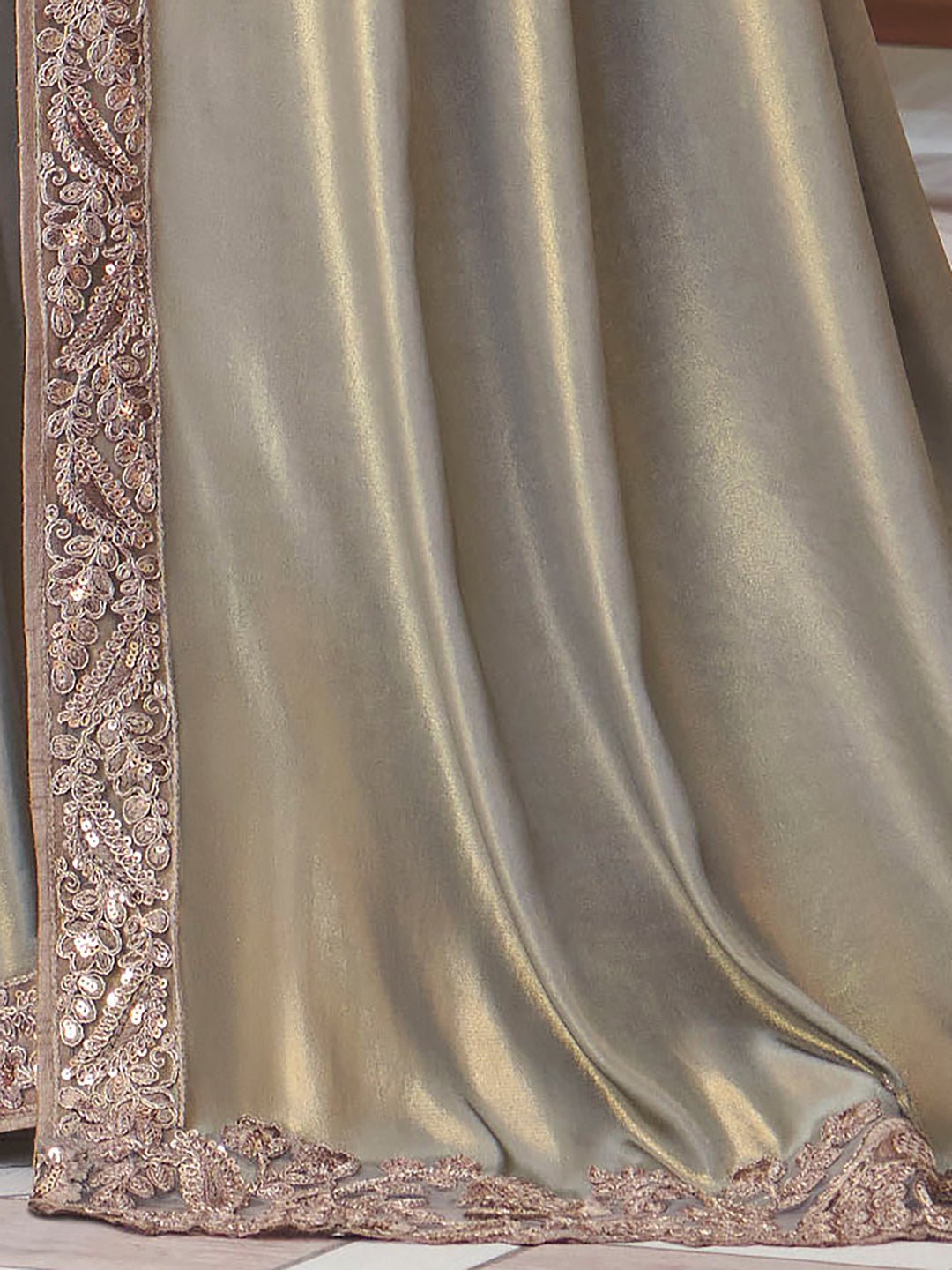 Satin Silver Emblished Saree - Ressa