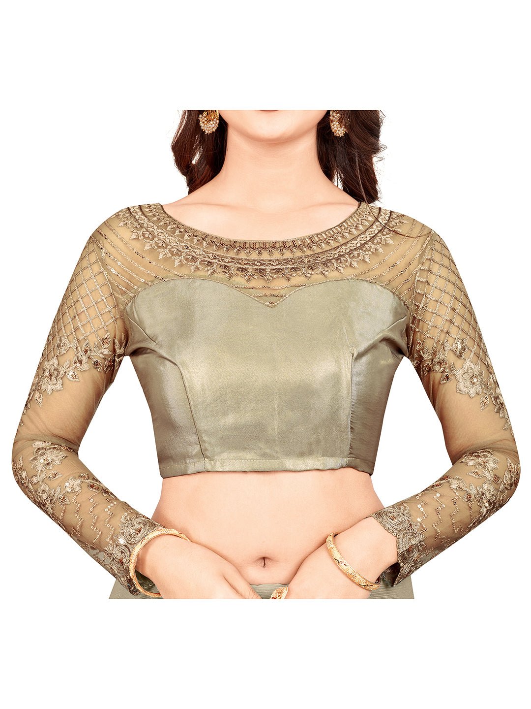 Satin Silver Emblished Saree - Ressa