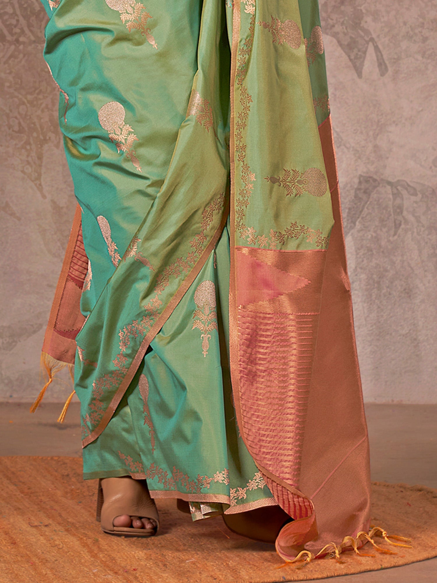 Sea Green Banarasi Satin Silk Zari Woven Saree - Ressa