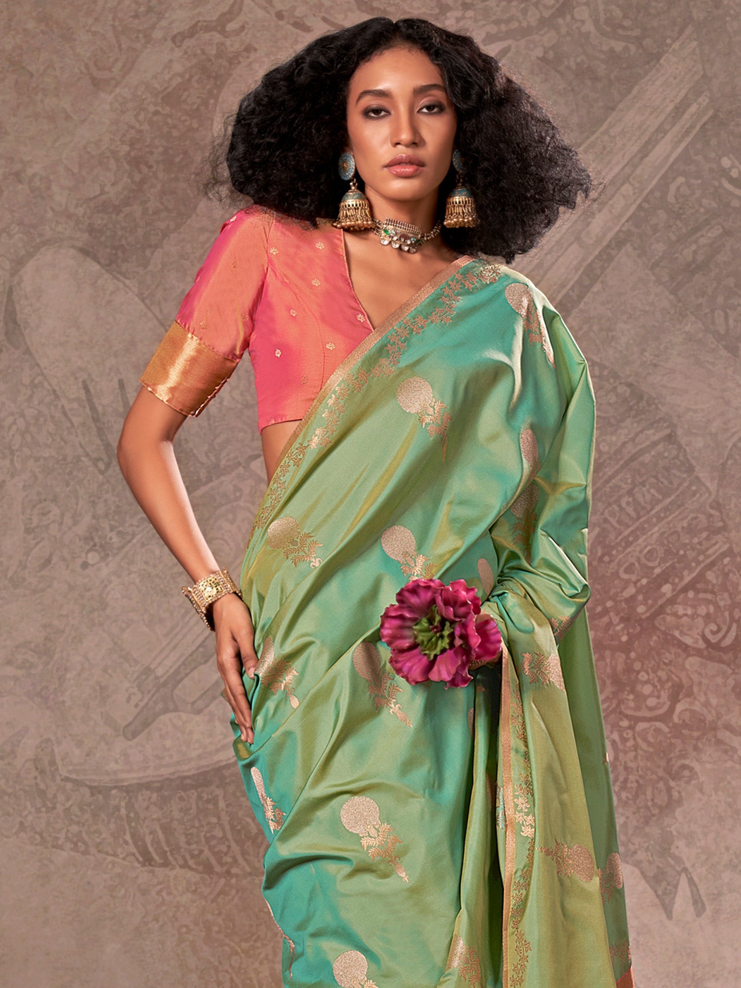 Sea Green Banarasi Satin Silk Zari Woven Saree - Ressa