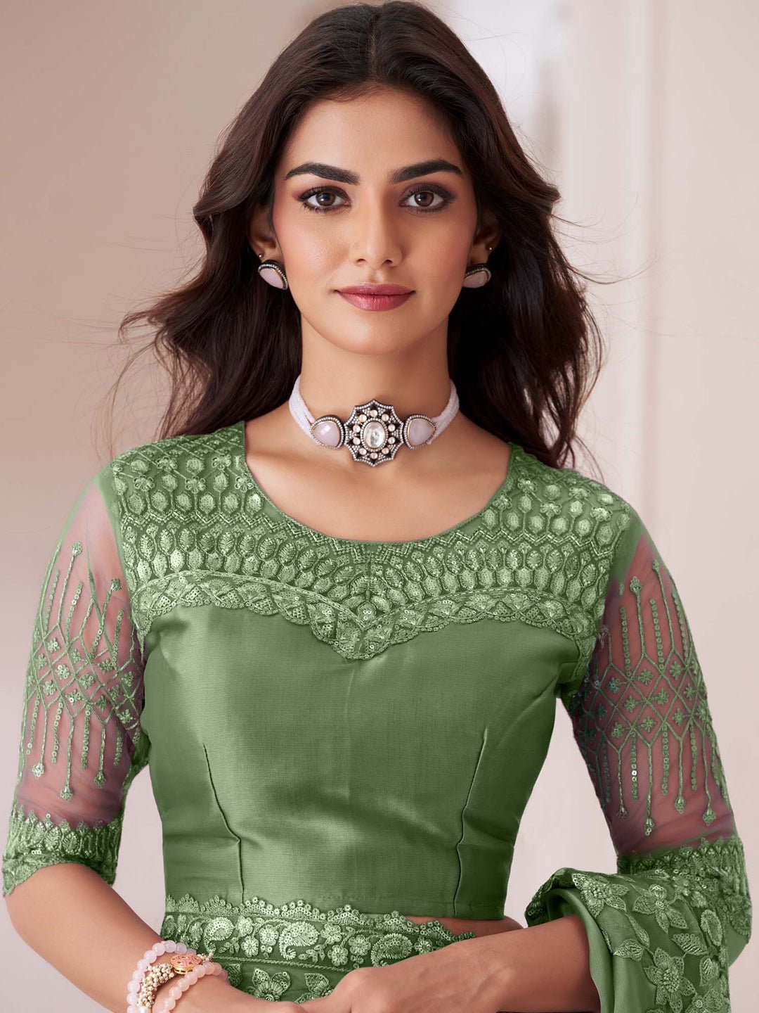 Sea Green Embellished Party wear Saree - Ressa