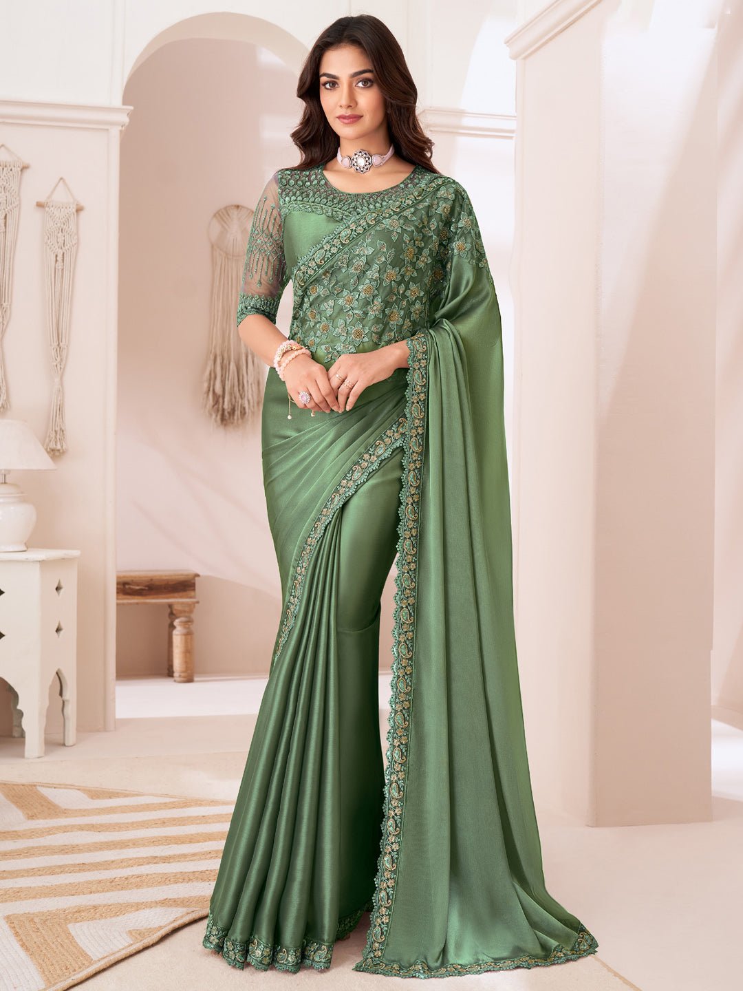 Sea Green Embellished Party wear Saree - Ressa