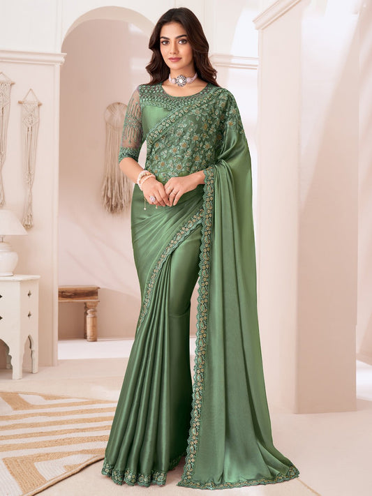 Sea Green Embellished Party wear Saree - Ressa