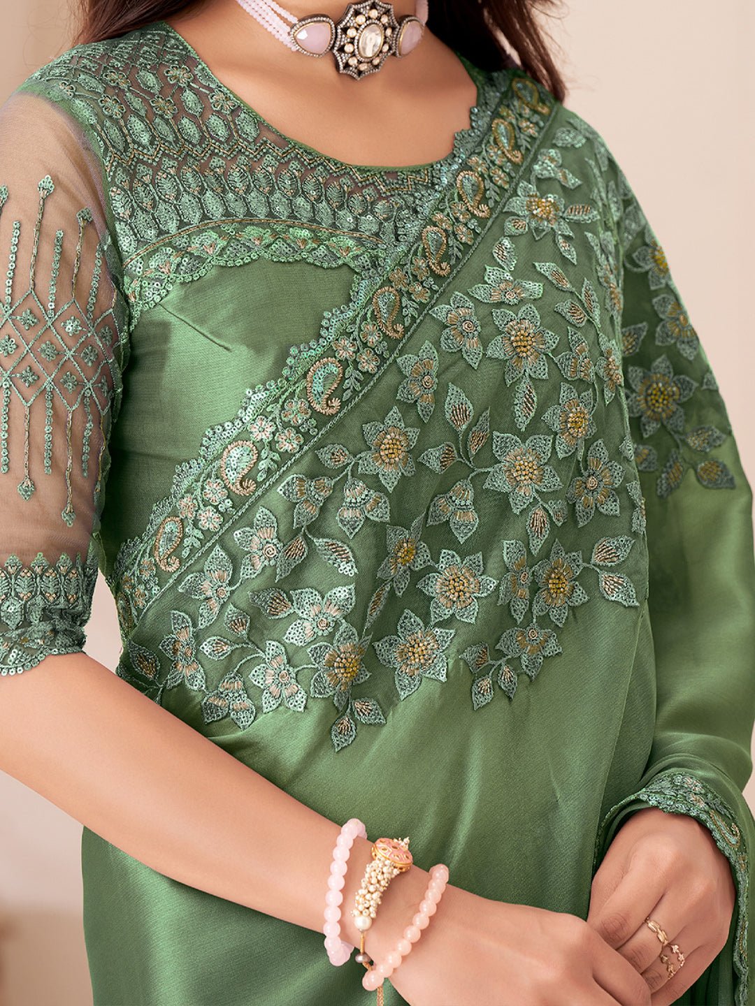 Sea Green Embellished Party wear Saree - Ressa