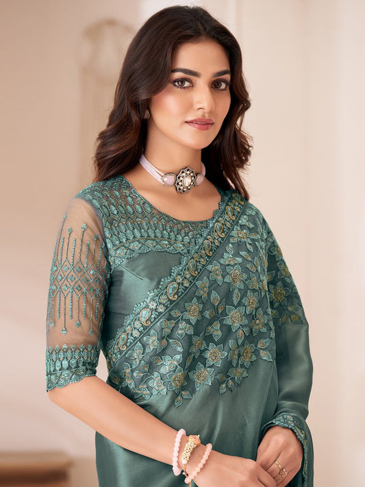 Sea Green Embellished Party wear Saree - Ressa