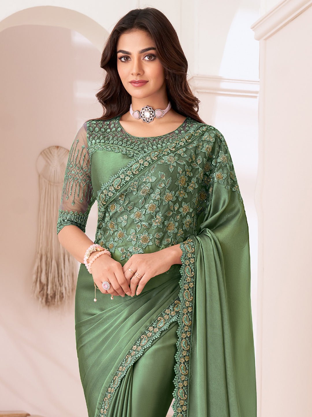Sea Green Embellished Party wear Saree - Ressa