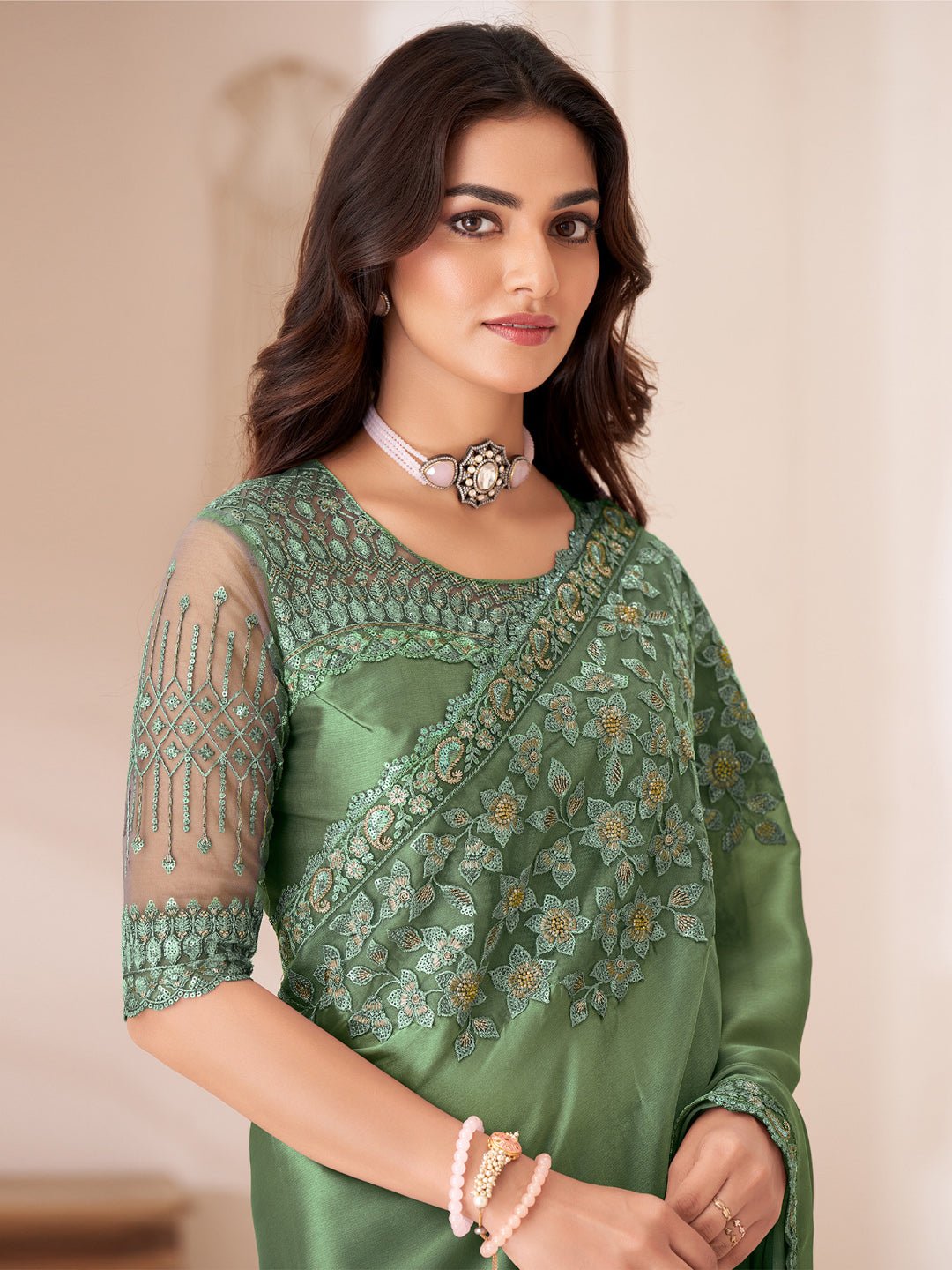 Sea Green Embellished Party wear Saree - Ressa
