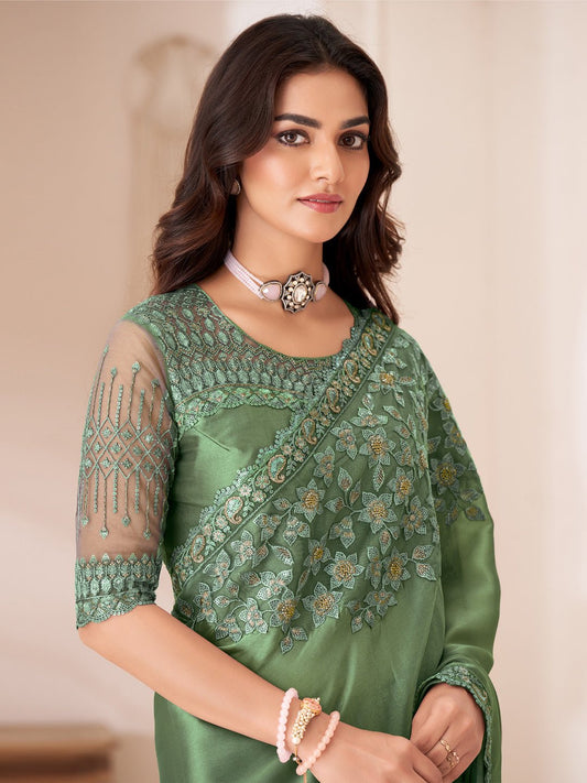 Sea Green Embellished Party wear Saree - Ressa