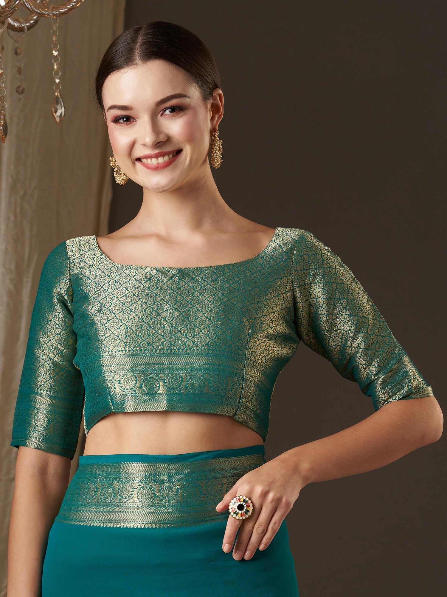 Sea Green Floral Georgette Saree - Ressa