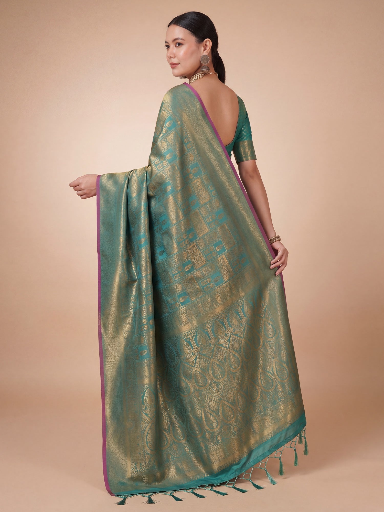 Sea Green Gold Kanjivaram Silk Saree - Ressa