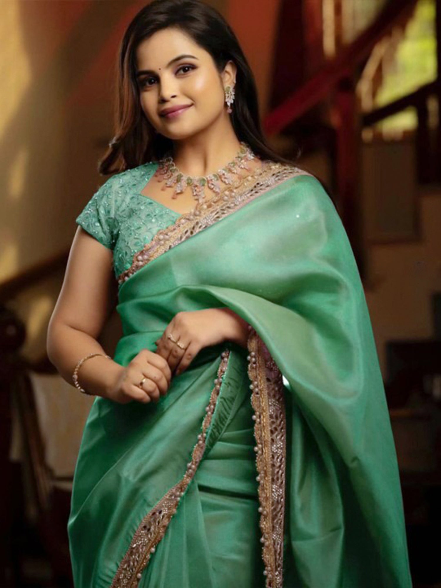 Sea Green Gota Patti Saree - Ressa