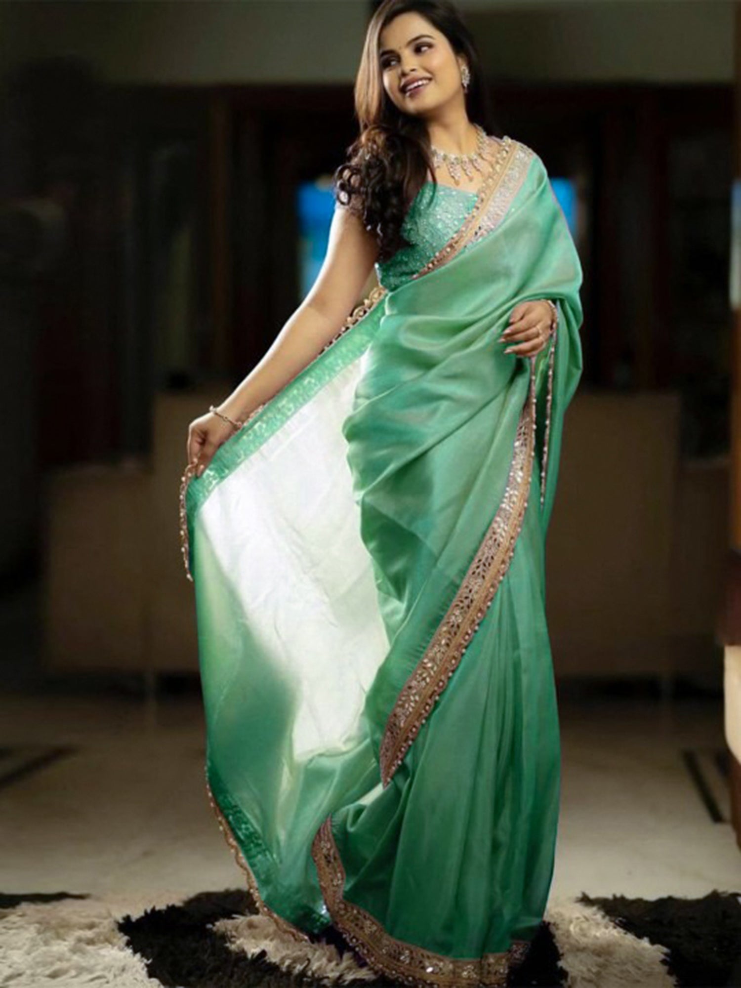 Sea Green Gota Patti Saree - Ressa