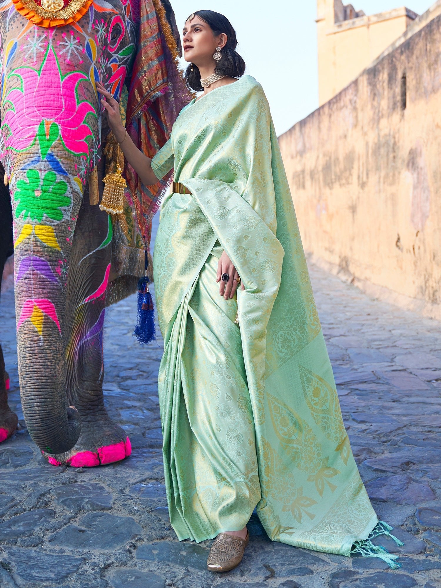 Sea Green Jari Woven Banarasi Saree - Ressa