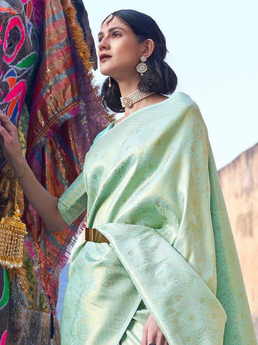 Sea Green Jari Woven Banarasi Saree - Ressa