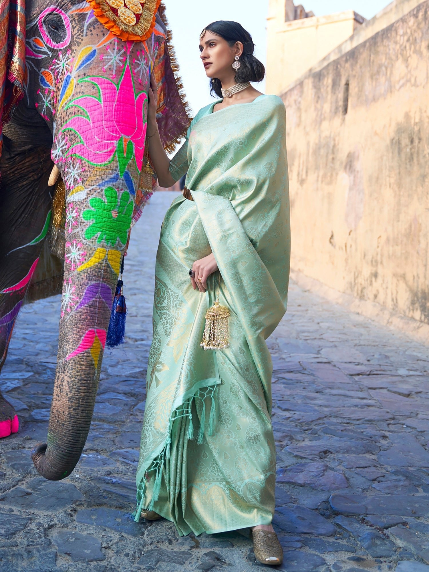 Sea Green Jari Woven Banarasi Saree - Ressa