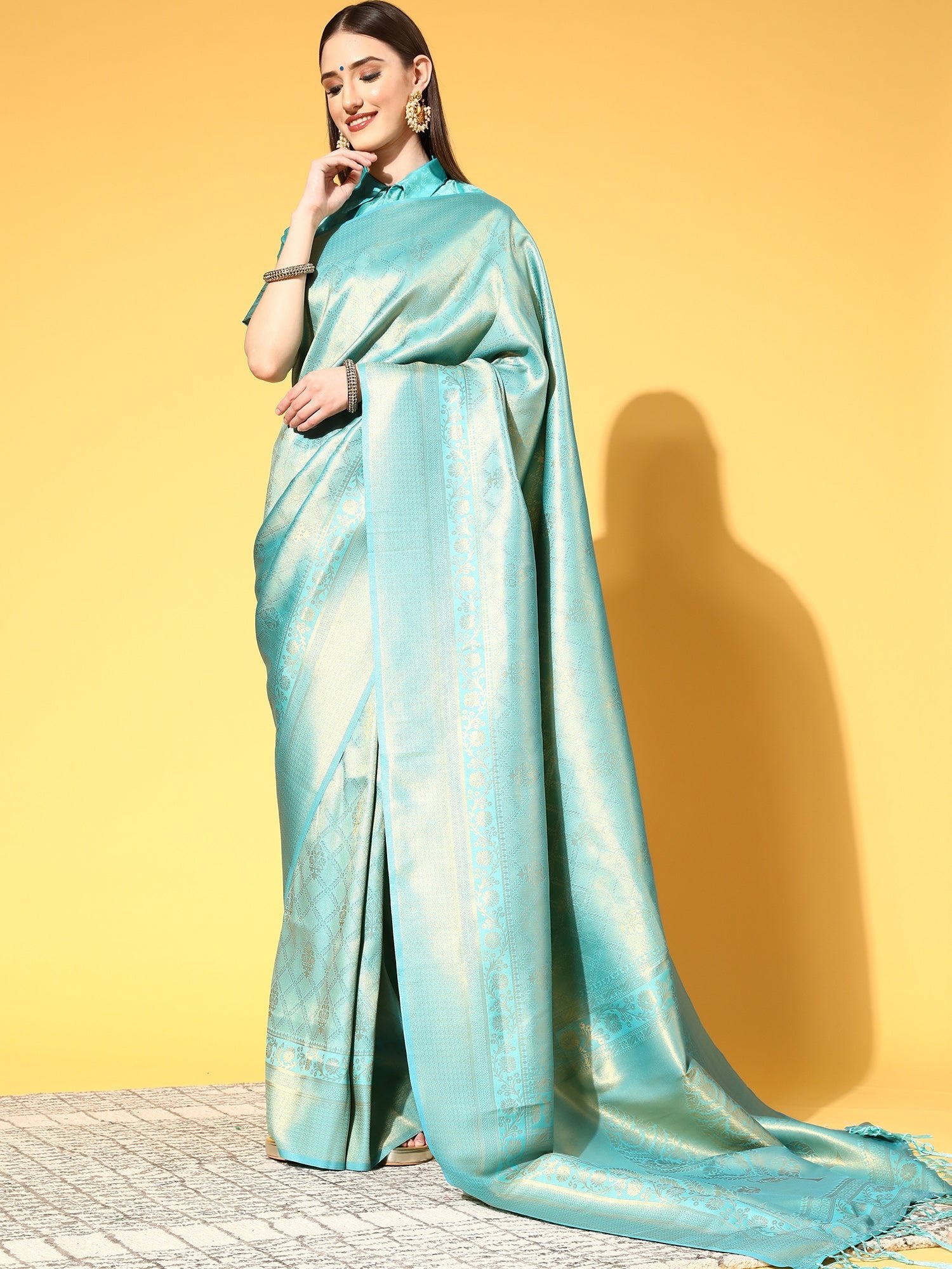 Sea Green Jari Woven Kanjivaram Saree - Ressa