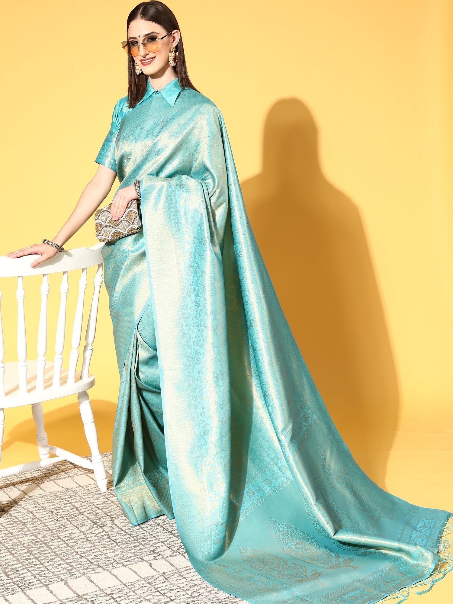 Sea Green Jari Woven Kanjivaram Saree - Ressa
