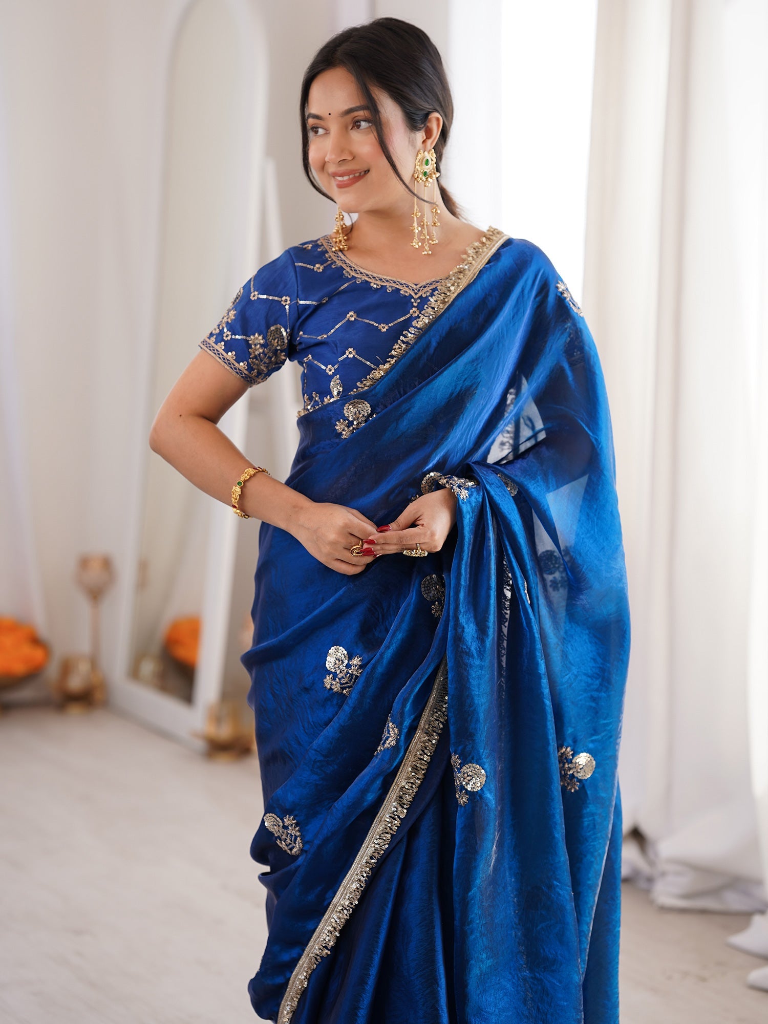 Sea Green Organza Silk Blend Saree - Ressa
