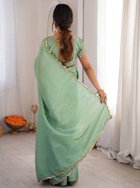 Sea Green Organza Silk Blend Saree - Ressa