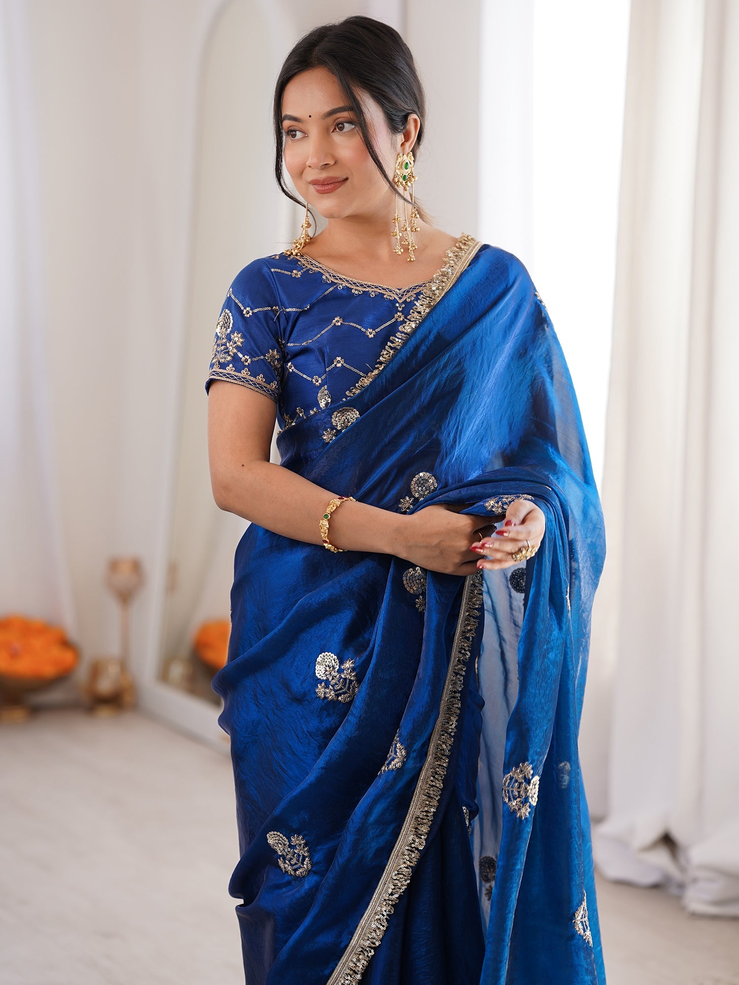 Sea Green Organza Silk Blend Saree - Ressa