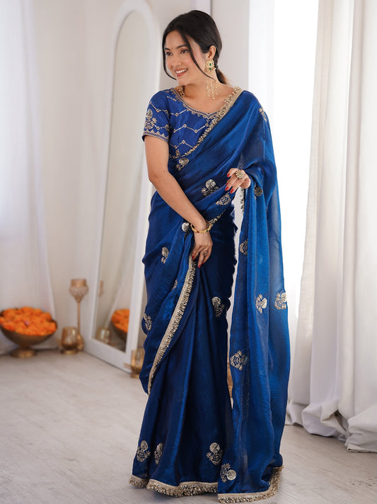Sea Green Organza Silk Blend Saree - Ressa