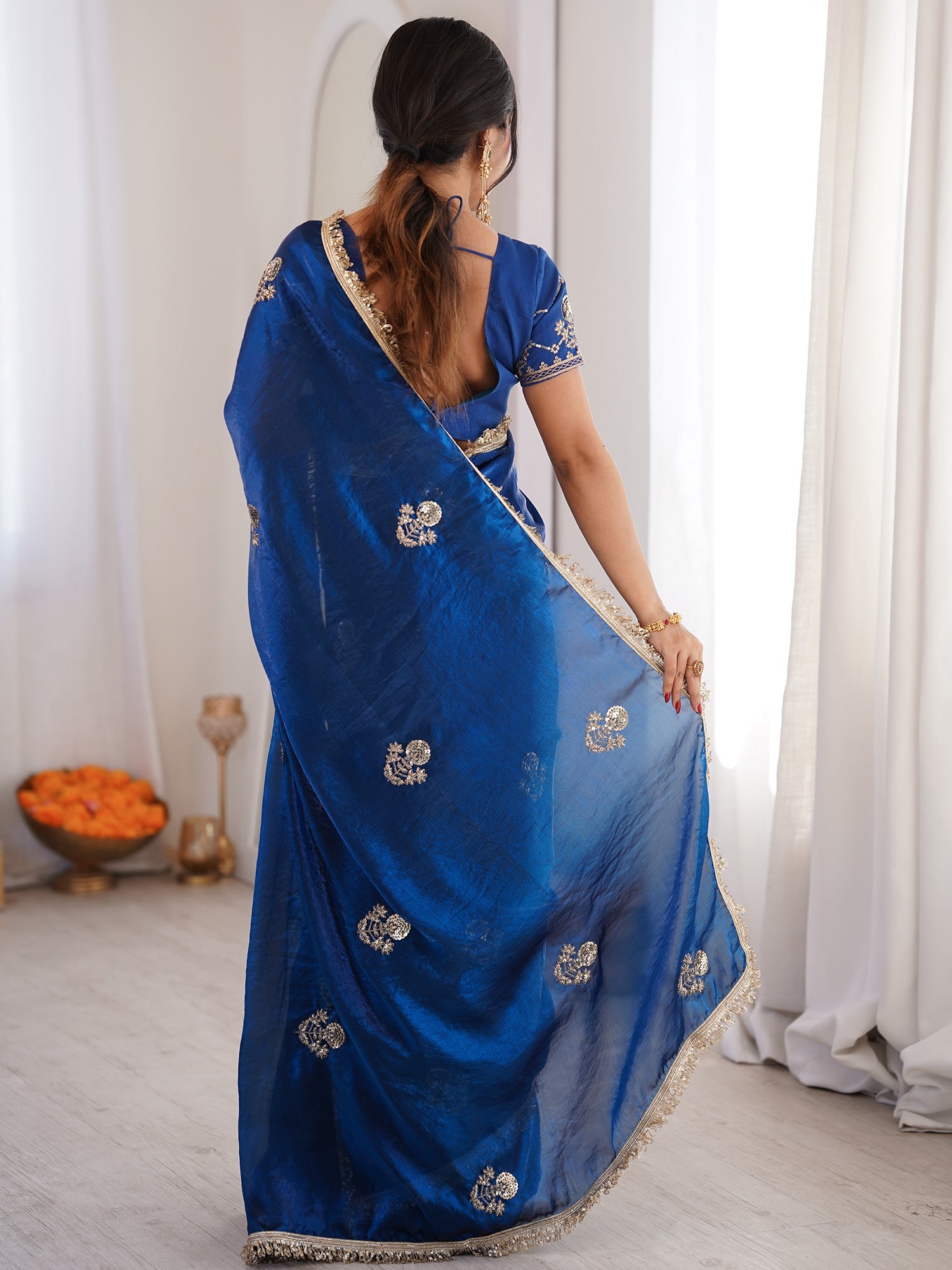 Sea Green Organza Silk Blend Saree - Ressa
