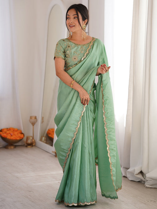 Sea Green Organza Silk Blend Saree - Ressa