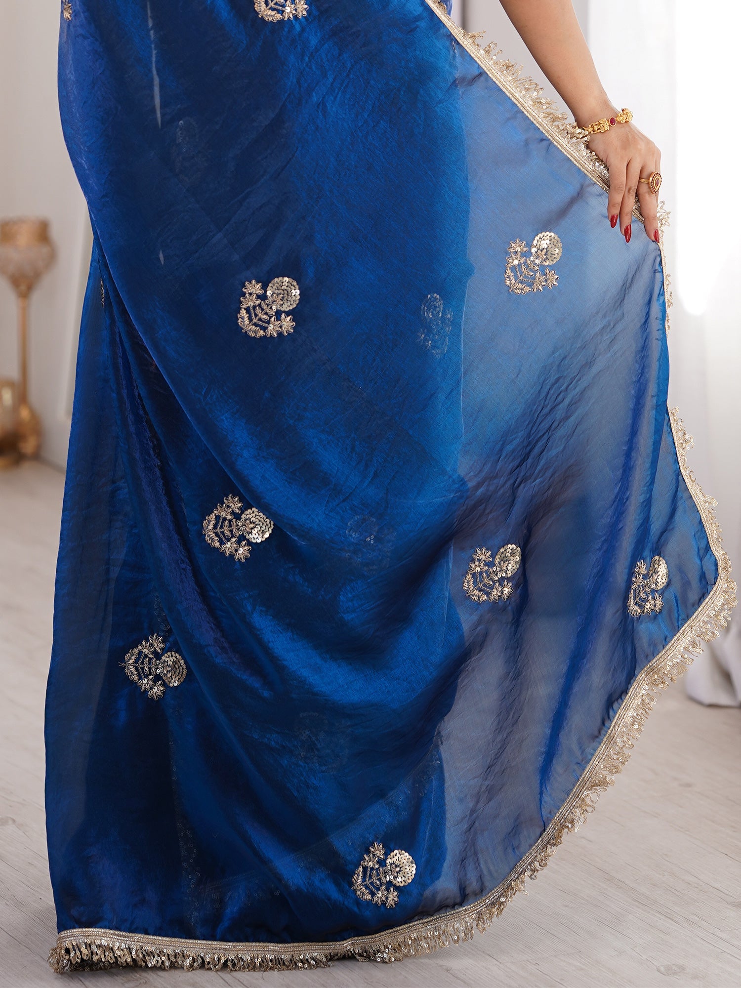 Sea Green Organza Silk Blend Saree - Ressa