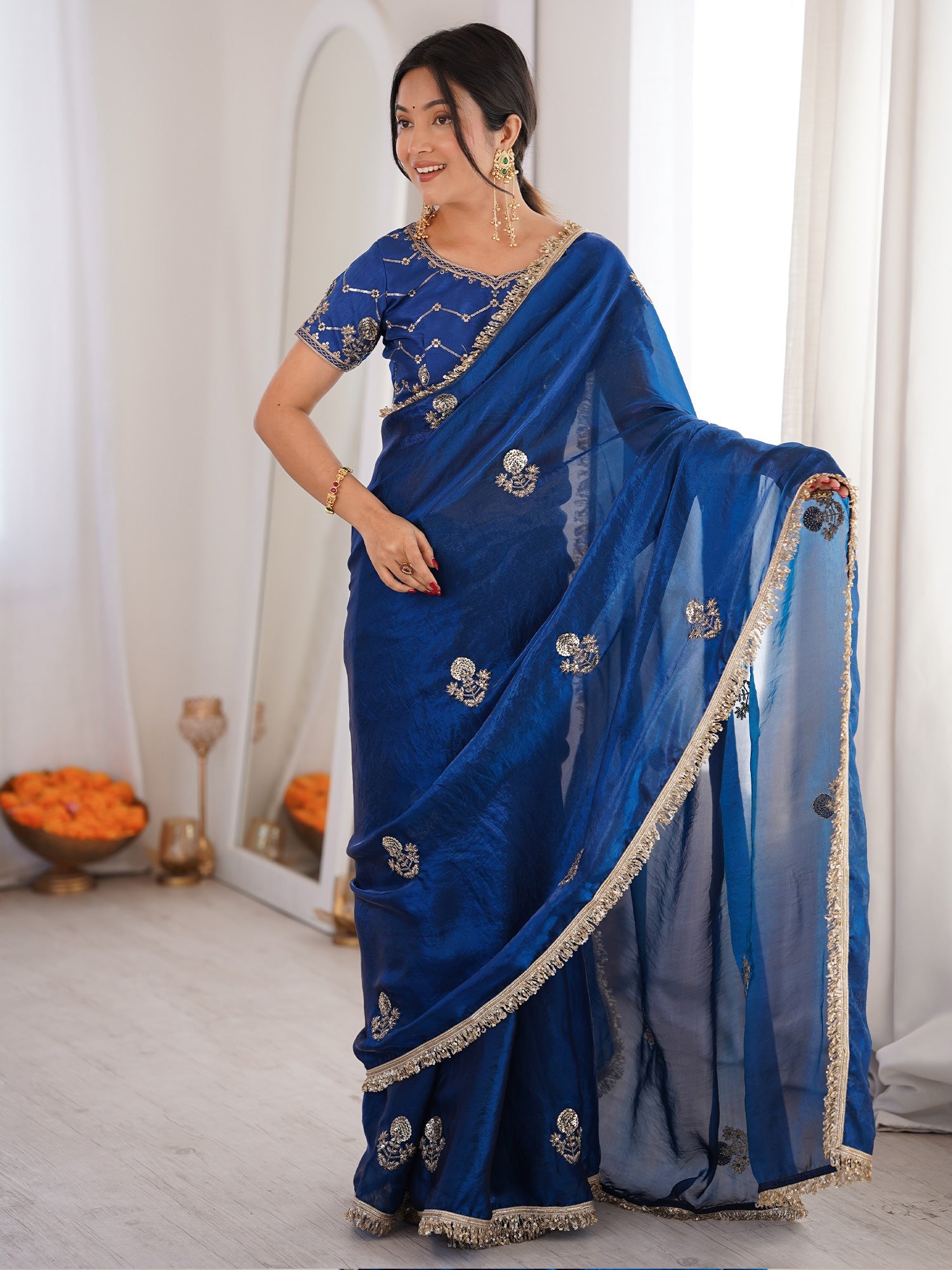 Sea Green Organza Silk Blend Saree - Ressa