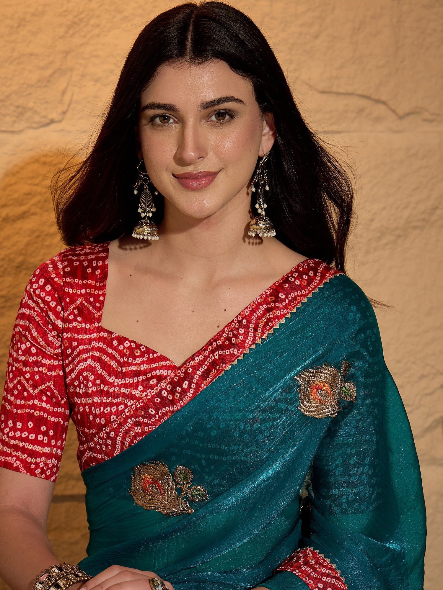 Sea Green & Red Banarasi Saree - Ressa